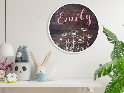 Round Wildflower 3D Wooden Name Sign