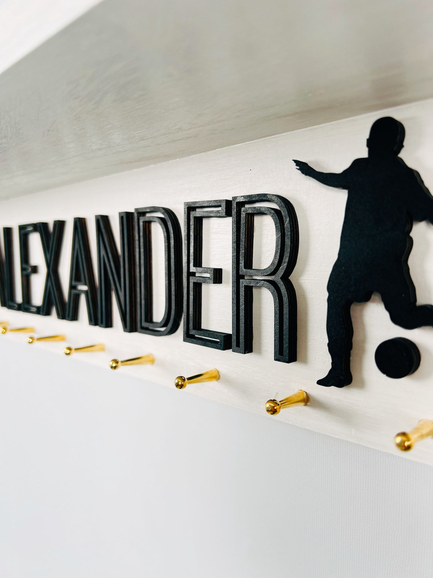 Personalized Wooden Medal Hanger  Display With Trophy Shelf