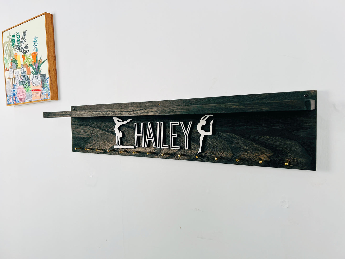 Personalized Wooden Medal Hanger  Display With Trophy Shelf