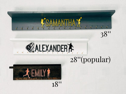 Personalized Wooden Medal Hanger  Display With Trophy Shelf
