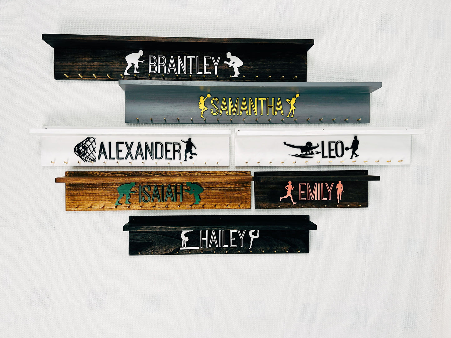 Personalized Wooden Medal Hanger  Display With Trophy Shelf